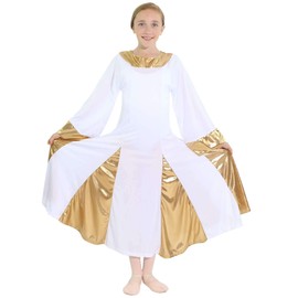 Danzcue Vestido de alboroto para niñas, Ajuste y llamarada., blanco-dorado, 6x-7