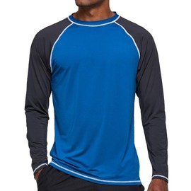 Arcweg Rashguard Men Long Sleeves Diving UV Protection UPF 50+ Elastic Rash Vest Loose Fit Top Swimming Quick Drying Surfing Pool T-Shirt Sports Top Rashie 2XL(EU) Blue and Grey