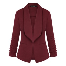 MINTLIMIT Women's Solid Patterned Formal Single Button Up Blazer Jacket，Burgundy,L