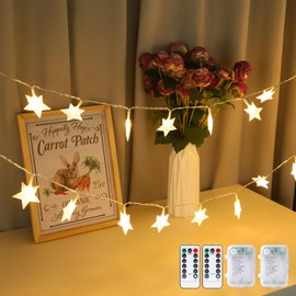 Clearzen Star String Lights Total 33ft 100 LED Star Fairy Lights Battery Operated for Indoor Outdoor Twinkle Fairy Lights for Bedroom Wedding Party Christmas Decor Warm White 2 Pack