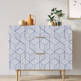 WENMER 17.71"x118" Geometric Hexagon Wallpaper Peel and Stick Wallpaper Blue White Contact Paper Geometric Contact Paper Removable Self Adhesive Wallpaper Vinyl Film for Shelf Drawer Home Use