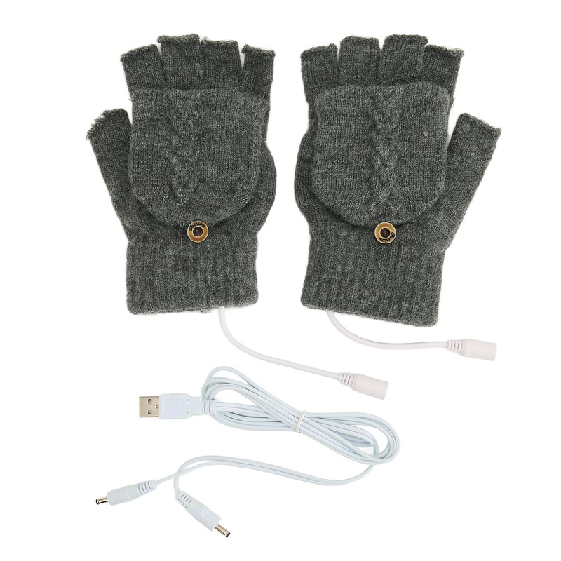 USB Warmer Heated Gloves Flip Half Fingerless Electronic Knitted Hand