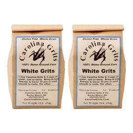 Carolina Grits Company Traditionally Stone Ground Carolina White Grits, non-GMO, Whole Grain and Gluten Free - 2 Packs (2 Pounds Total)