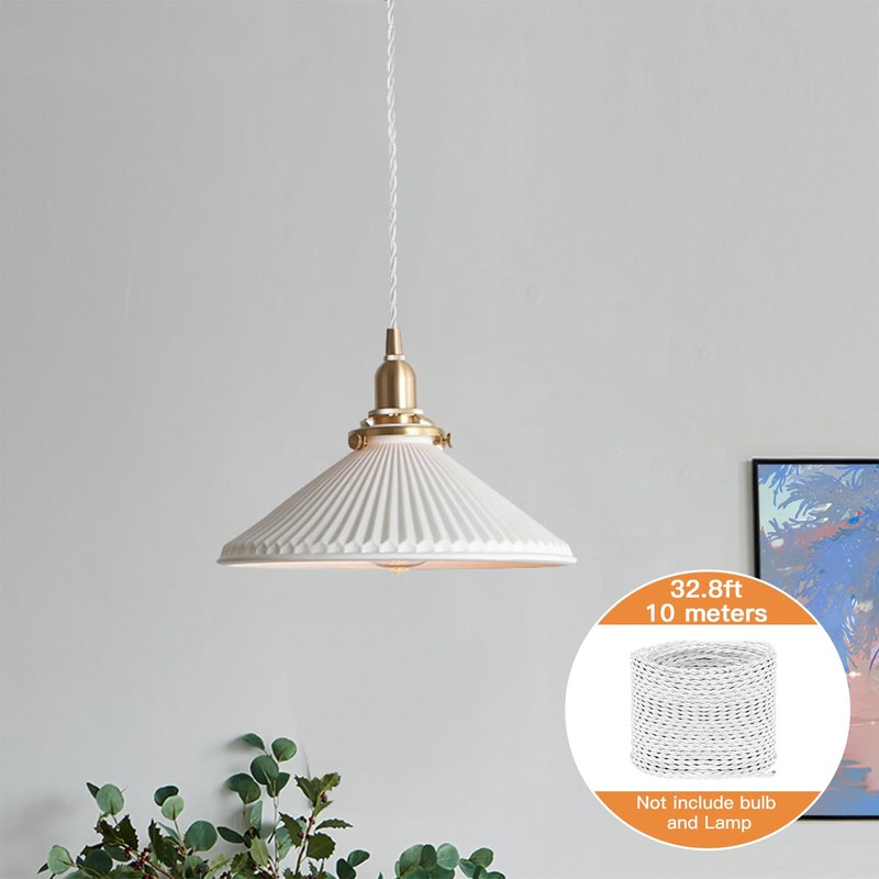Helunsi 32.8ft Twisted Cloth Covered Wire - White 18/2 Electrical