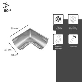 ZAMBELLI Gutter Angle 90 Degrees (Inner Angle) Galvanised 280/7 Pieces Silver Gutter Angle with Inner Bead for Gutter Semicircular without Soldering