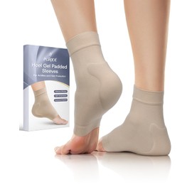 PGRODE Achilles Tendon Sleeve with Silicone Heel Protector Cushion Pad, Achilles Tendonitis Support Compression Socks for Women Plantar Fasciitis, Bursitis, Heel Pain Relife, 1 Pair (Beige)