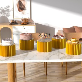 HeiMma 4 Pack Buffet Risers, Foldable Food Display Risers for Dessert Table,Dessert Table Display Set,Cardboard Display Riser Cylinder Stands for Party Drink Collectibles Jewelry Figures,Yellow