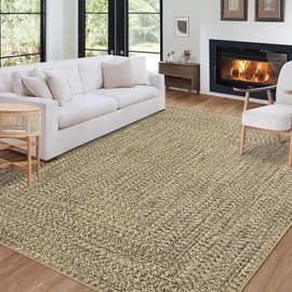 LUXLOOM Washable Area Rug 9 x 12 Rug for Living Room Modern Rugs for Bedroom Natural Rug Imitation Braided Large Rug Non Slip Throw Rugs Stain Resistant Carpet for Nursery Dining Room 9'x12' Natural