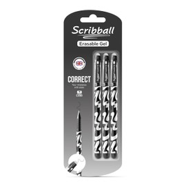 Scribball Black Erasable Pens 0.7mm Bullet Tip (Pack of 3) For Students Adults Handwriting Gel Pens Smooth Writing Style Rub Out Pens School Kids Work Ink