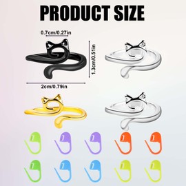 ZQLR-Y 4Pcs Cat Ears Crochet Ring, Yarn Tension Ring, Crochet Tension Ring, Knitting Ring with 10pcs Stitch Markers for Hand Weaving, DIY Craft Accessories