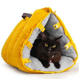 Cozy Cat Cave Bed for Indoor Cats – Enclosed Self-Warming Hideout with Soft Cushion, Portable 3-in-1 Nest Design Converts to Open Mattress