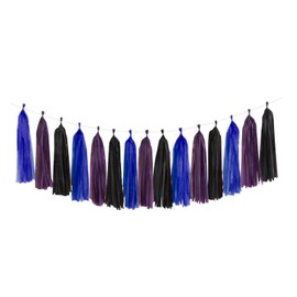 Aimto Dark Blue Dark Purple and Black Tassel Garland Banner Paper Tassels for Video Game Birthday Party Decorations,Pack of 15