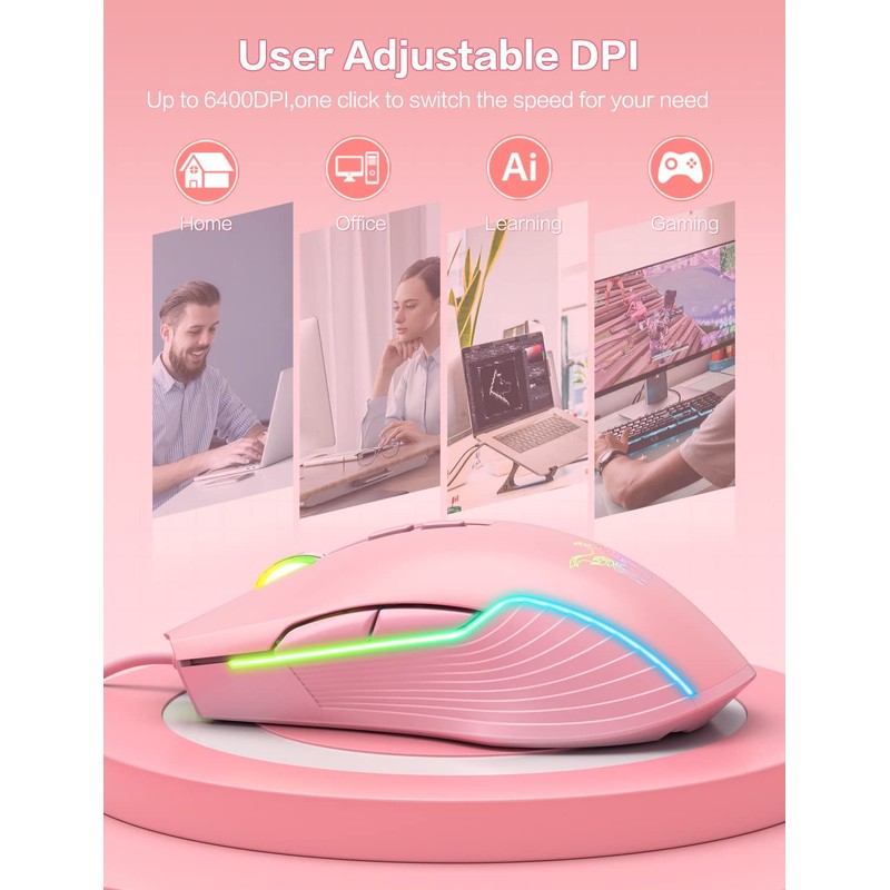 PHNIXGAM Wired Gaming Mouse, Ergonomic RGB Computer Mouse with RGB