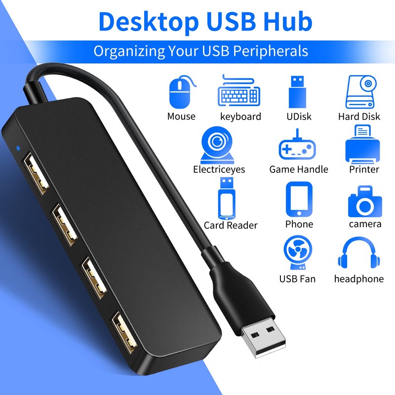 USB Hub 4 Port USB 2.0 Splitter Hub Expander for