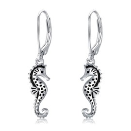 Sterling Silver Ocean Seahorse Drop Dangle Earrings - Beach Jewelry for Women, Best Friend, Daughter, Birthday, Christmas Gifts, 18mm, Sterling Silver, No Gemstone