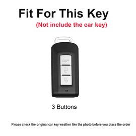 TECART Zinc Alloy Car Key Fob Case Protective Key Cover fit for Mitsubishi L200 ASX Outlander Eclipse Cross Lancer GTS Evo X RVR Metal Keyring Key Fob Holder Key Shell Leather 3 Buttons C Black