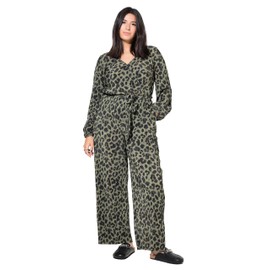 Studio Untold Ladies Plus Size Plus Size Pleated Leo Wide Leg Jumpsuit 834468, Palm trees green.