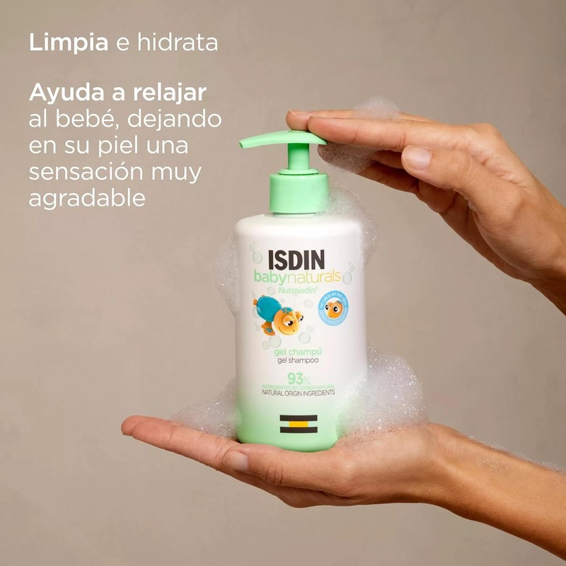 ISDIN Baby Naturals Shampoo para Bebé, con un 93% de