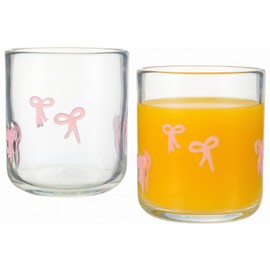 Khen 2 Pack Coquette Bow Icon Juice Glass Coquette Bow Aesthetic Cup 15 ounce Double Old Fashioned Icon Handblown Cocktail glasses for Women Friend Party, Bridal Shower Gifts(Blush Pink)