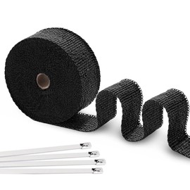 BARTOO 2" x 16' Black Exhaust Heat Wrap Roll for Motorcycle Heat Shield Tape, Heat Shield with Stainless Steel Tie
