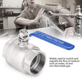 Akozon Ball Valve Female Thread 2" DN50 Full Port Ball Valve 304 Stainless Steel Two-Piece 1000 WOG with Heavy Duty Blue Vinyl Insulation Handle