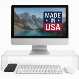 Azar 515360 Acrylic Monitor Stand Riser – Made in USA Laptop stand and Monitor Riser Acrylic Monitor Stand Riser Clear Laptop Stand for Desk Ergonomic Display Riser, Clear