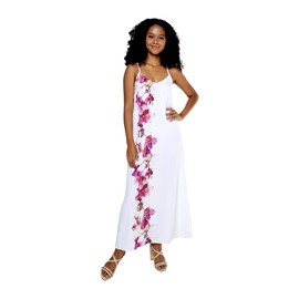 Women's Hawaiian Luau Floral Print Maxi Sweetheart Dress XS Watercolor Orchid