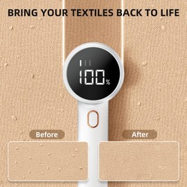 Buywoo Fabric Shaver, Electric Lint Remover, Rechargeable Lint Shaver, Sweater Defuzzer to Remove Pilling, Battery Operated, 6-blade, 3-speed with LED Display for Clothes, Upholstery, Furniture, White