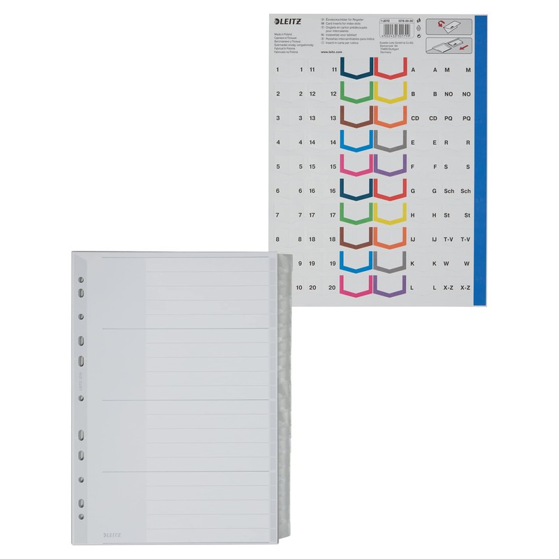 Leitz 12780000 Plastic Index Blank A4 Polypropylene - Grey, 20
