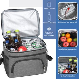 DDhayyp 13.6L Lunch Bags for Women Men, Reusable Insulated Leakproof Lunch Box Tote Bag with Adjustable Shoulder Strap, Foldable Cooler Bag for Work School Picnic Travel (Grey)