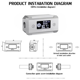 DIYhz G1/4 Aluminum Alloy Shell LCD displaydigital Display Flow Thermometer Temperature Indicator CPU Temperature Monitor Silver
