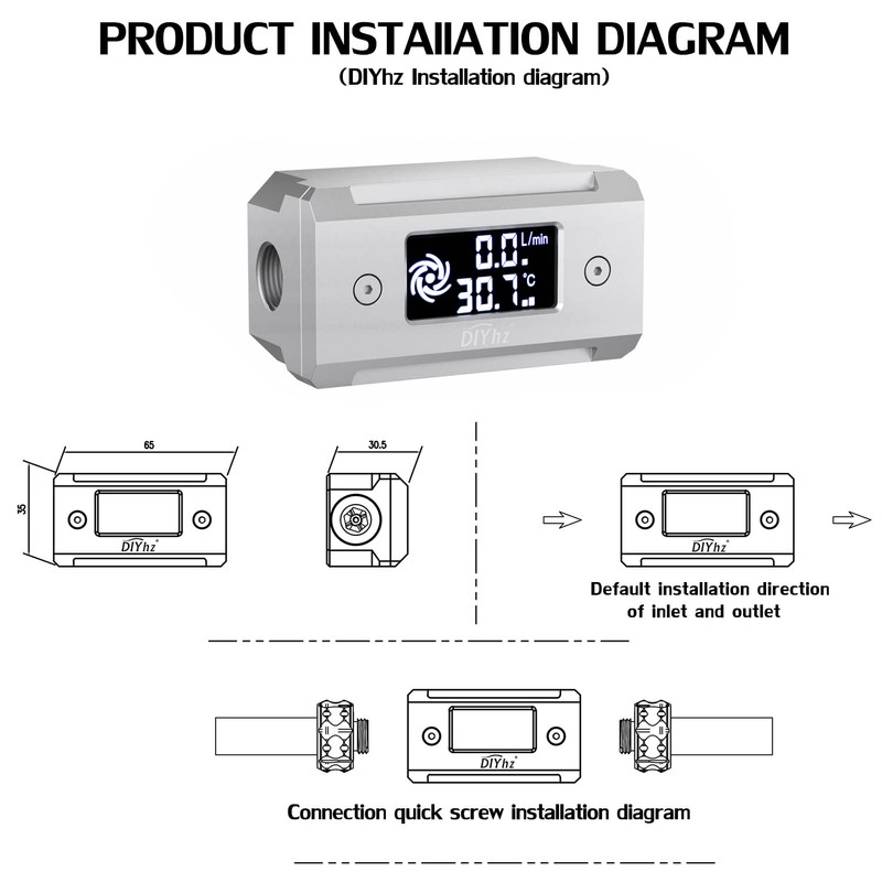 DIYhz G1/4 Aluminum Alloy Shell LCD displaydigital Display Flow Thermometer