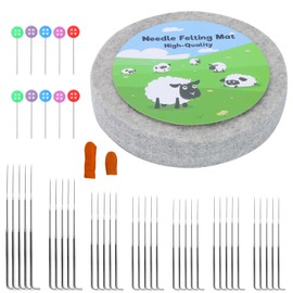 WONVOC Needle Felting Mat, Needle Felting Tools, Natural Felting Wool Mat, Round Felting Pad, Needle Felting Supplies, with 35 Felting Needles, Finger Cots, 10 Straight Pins, for Making Felting Crafts