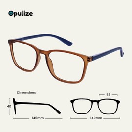 OPULIZE Max Reading Glasses - Classic Large Rectangular Frame - Transparent Matt Brown with Navy Blue Arms - Men's Women's - Spring Hinges - R78-2 - +1.00
