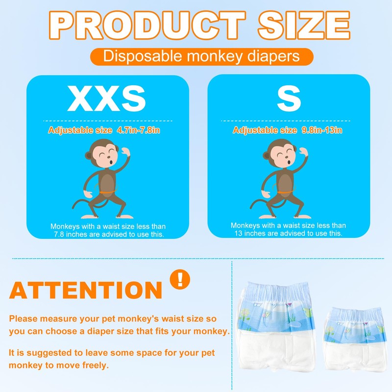 Disposable Monkey Diapers,Marmoset Diapers with Adjustable Elastic Waistline,Monkey Diapers for