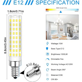 TZHILAN E12 Led Bulbs 100 Watt Equivalent, Dimmable Chandelier Light Bulbs 6000K Cool White 1100 Lumen for Ceiling Fan Pendant Lighting Salt Lamp,4 Pack