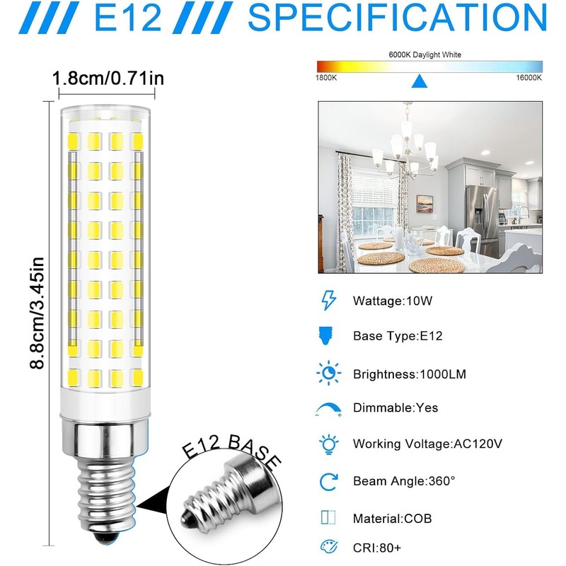 TZHILAN E12 Led Bulbs 100 Watt Equivalent, Dimmable Chandelier Light