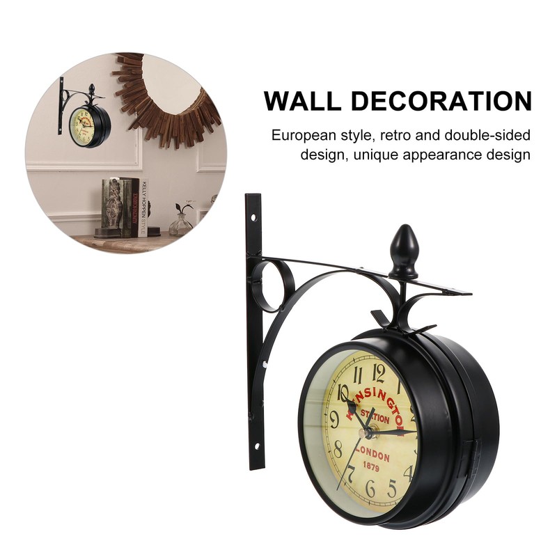 EXCEART Double Sided Wrought Iron Wall Clock - Wall Hanging