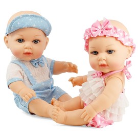 Bibi Doll Twin Baby Dolls Boy and Girl - Lucy and Lou 14" Anatomically Correct Realistic Baby Dolls with Cute Blue and Pink Complimenting Outfits - Perfect Small Baby Dolls for Girls and Boys