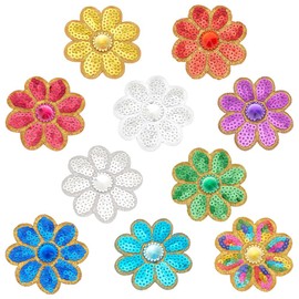 INFUNLY 30pcs Flower Sequined Appliques Iron On Patches 8 Petals Floral 3 Styles Embroidered Fabric Patches for Clothing Jeans Jackets Handbag Shoes DIY Decor