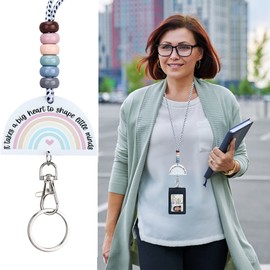 ABAMERICA Teacher Lanyards for Id Badges and Keys, Cute Beaded Lanyards for Women with Keychain and Leather Holder of 12 Card Slots, Comfortable, Detachable, Unique Designs from USA