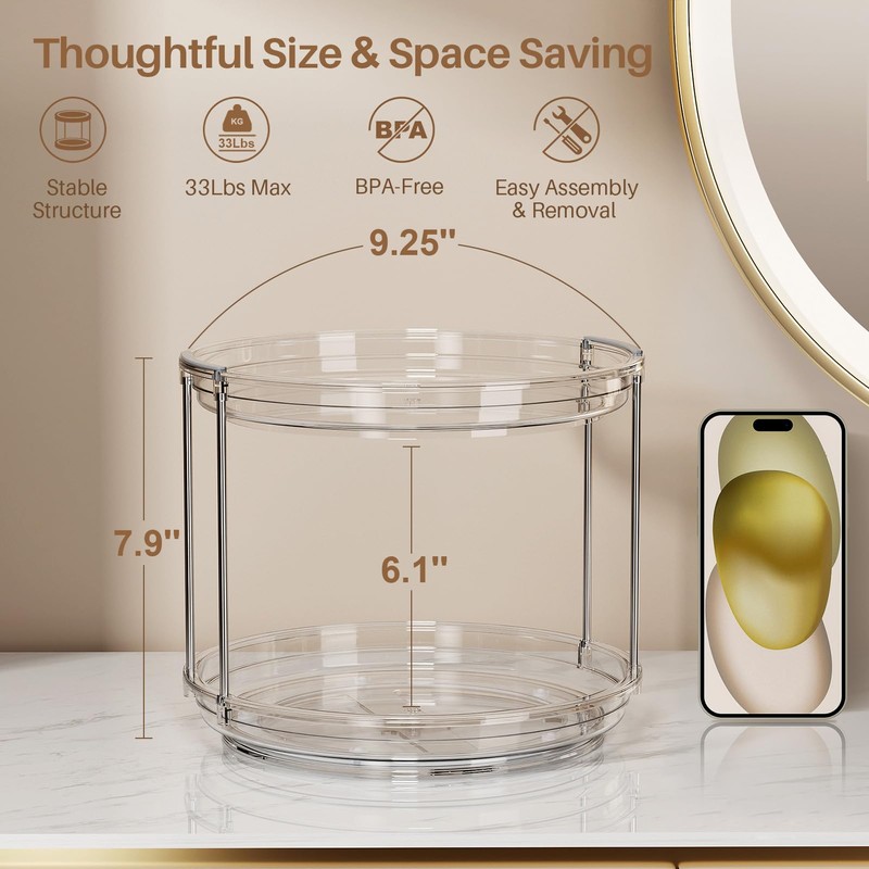 2 Tier Lazy Susan Turntable Organizer 9.25'' Rotating Spice Rack