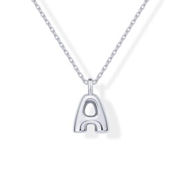 PAVOI Rhodium Plated Dainty Chunky Bubble Initial Letter Pendant Necklace for Women | Alphabet Letter Necklace | Letter A