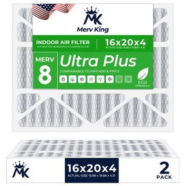 MervKing 16x20x4 Air Filter | MERV 8 | MPR 600-700 Ultra Plus | 2-Pack | Pleated HVAC AC Furnace Replacement Air Filters | Actual Size: 15.88" x 19.88" x 4.31"