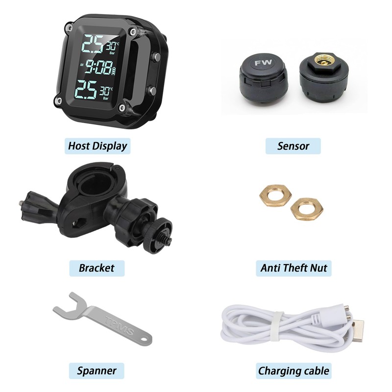 Universal Motorcycle TPMS Tire Pressure Monitoring System with 2 External