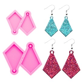 2Pcs Resin Molds Silicone Earring Molds for Jewelry Making, Silicone Molds for Resin DIY Woman Girl Earring, Rhombus Mold Epoxy Resin Molds, Shiny Glossy Jewellery Epoxy Resin Casting Molds, Size S M