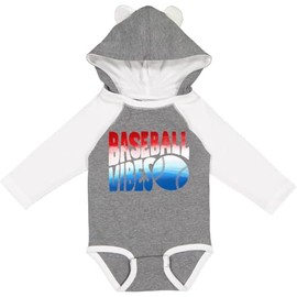 inktastic Baseball Vibes Retro Font Long Sleeve Creeper 12 Months Granite & White W Ears 4567d