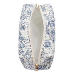 JOVAKIT Square Makeup Bag Cute Cosmetic Bag for Women Girls, Floral Coquette Aesthetic Toiletry Bag, Zipper Make Up Pouch, Travel Make Up Organizer Bag (Navy Blue Flower)