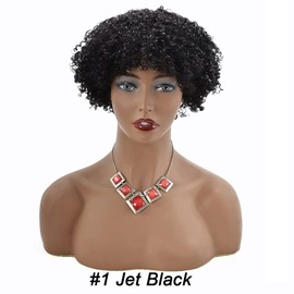 Kinky Curly Afro Full Wigs for Black Women Premium Brazilian Human Hair Short Bouncy Lightweight Afro Wigs for Black Women Machine Made American Black for Women None Lace Front Glueless African Women Full Wigs (MIKO 10", #1 jet black)