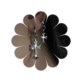TseenYi Cross Dangle Earrings Silver CZ Cross Drop Earrings Punk Crystal Cross Stud Earrings Crucifixion Dangle Earrings Jewellery for Women and Girls Gifts, Alloy Steel
